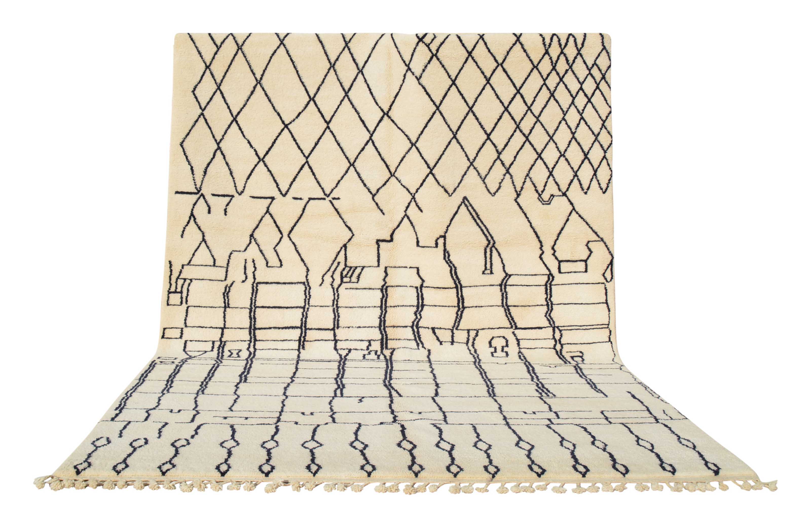 Beni Bliss (9'0" x 12'0") - Abstract Deep Navy & Cream Architectural Geometric Beni Ourain Rug - Image 6