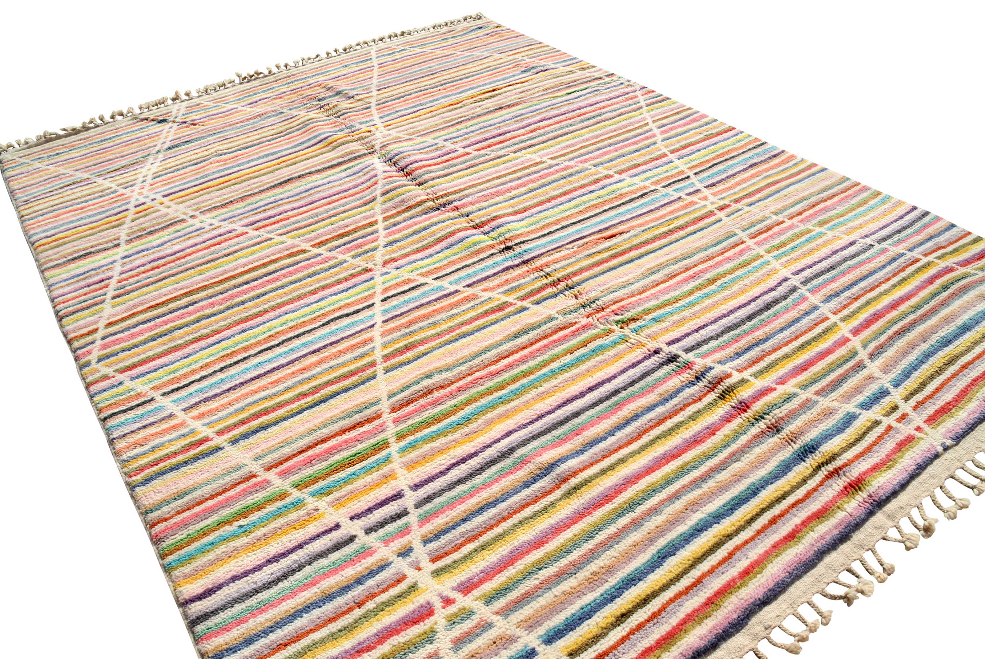 Beni Strokes (7'10" x 10'0") - Multi-Color Striped Beni Ourain Style Rug - Hand-Knotted Wool - Image 5