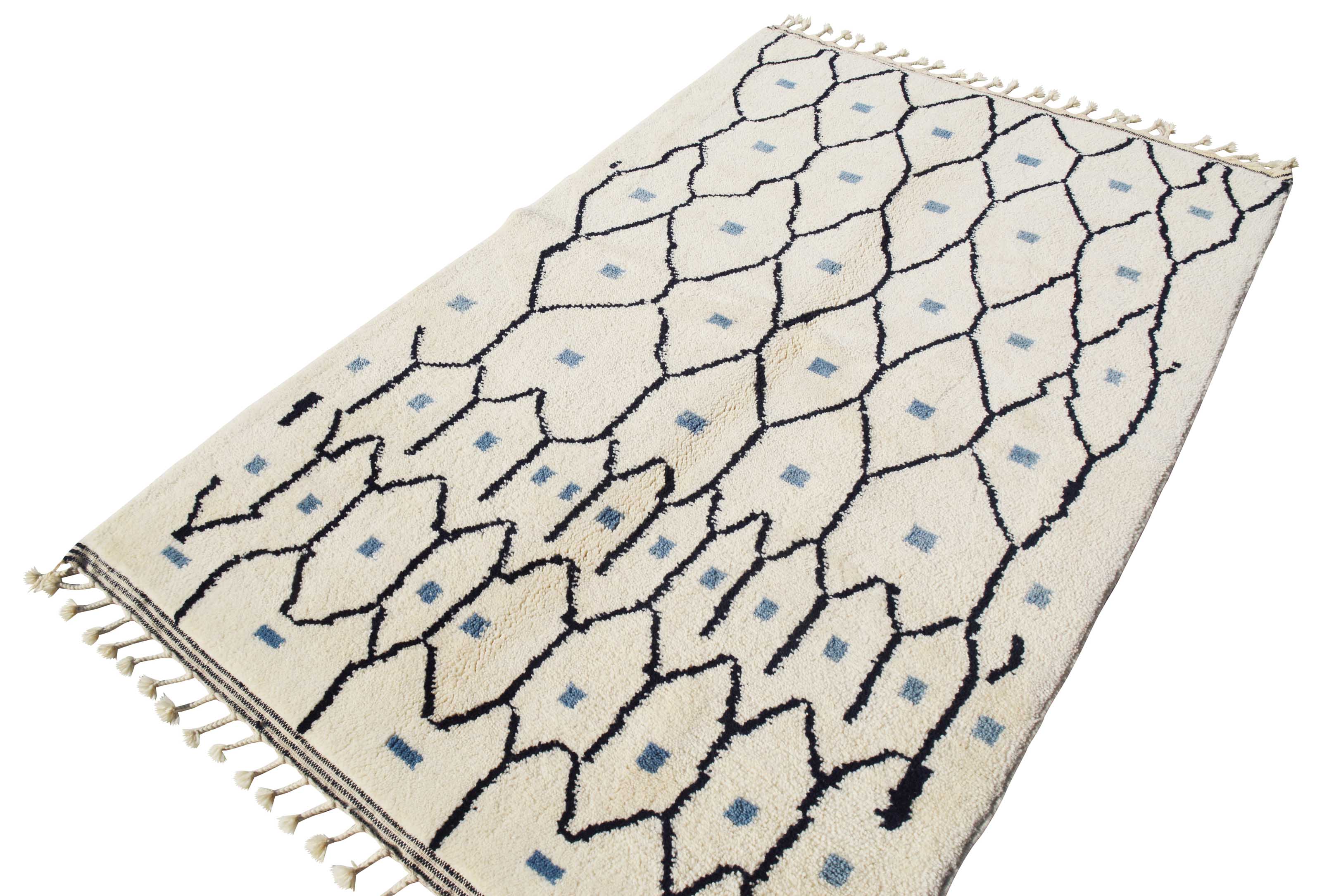 Bluejay (5'0" x 8'2") - Abstract Blue & Cream Geometric Diamond Berber Rug - Image 6