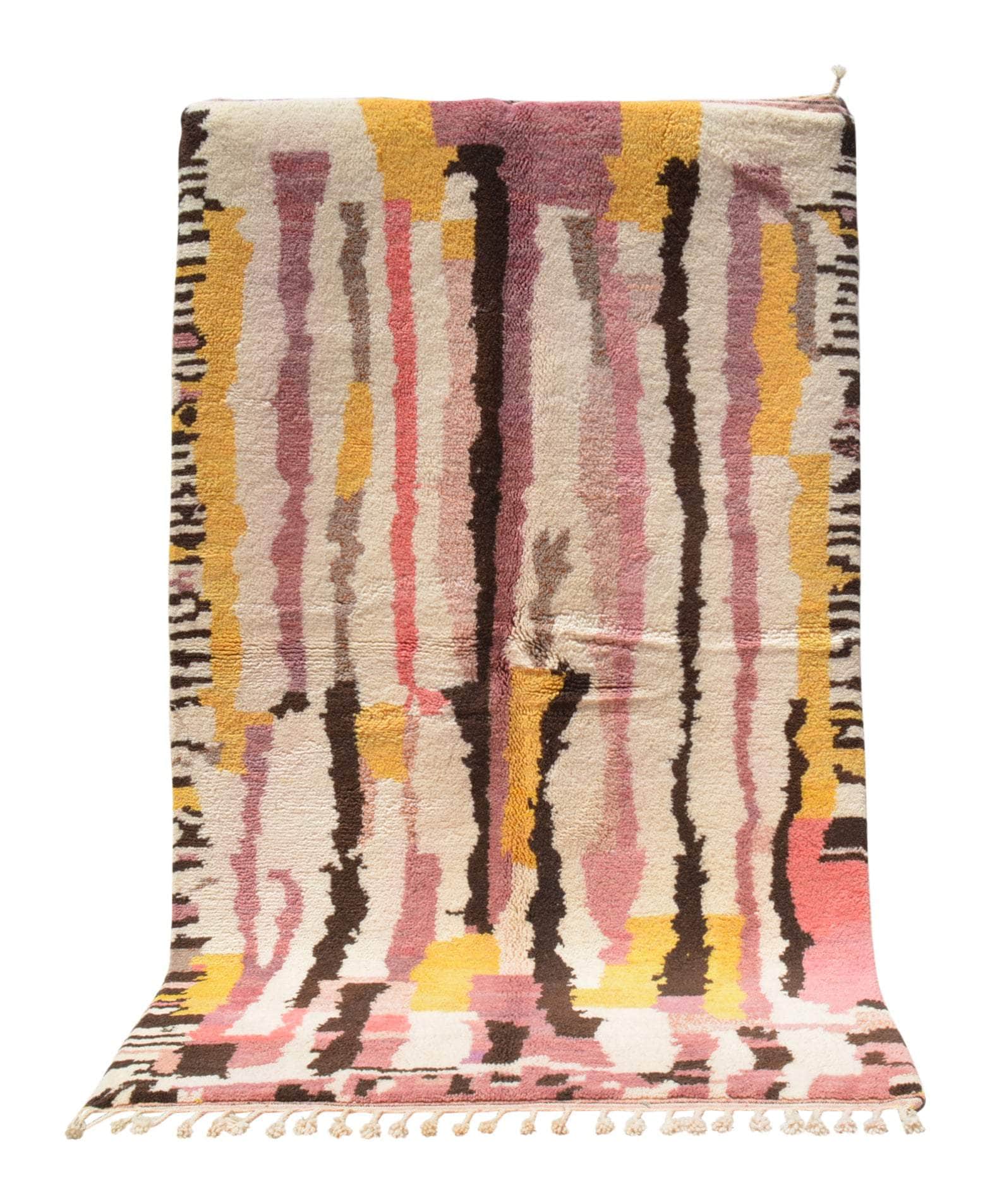 Blush Paradise (5'0" x 8'0") - Abstract Pink & Yellow Broken Stripe Azilal Rug - Image 6