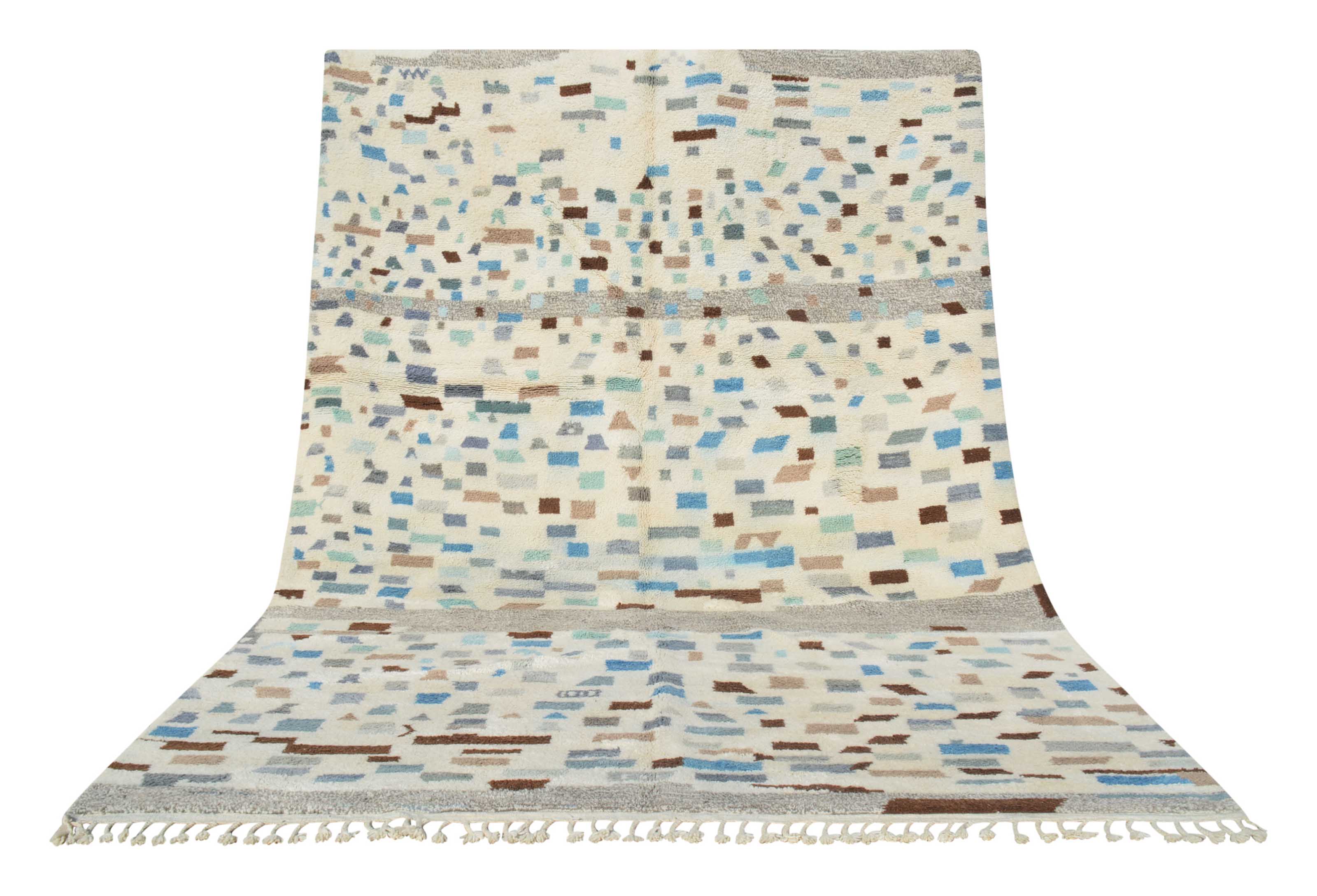 Calm Down (8'10" x 11'10") - Abstract Blue & Brown Confetti Mosaic Azilal Rug - Image 6