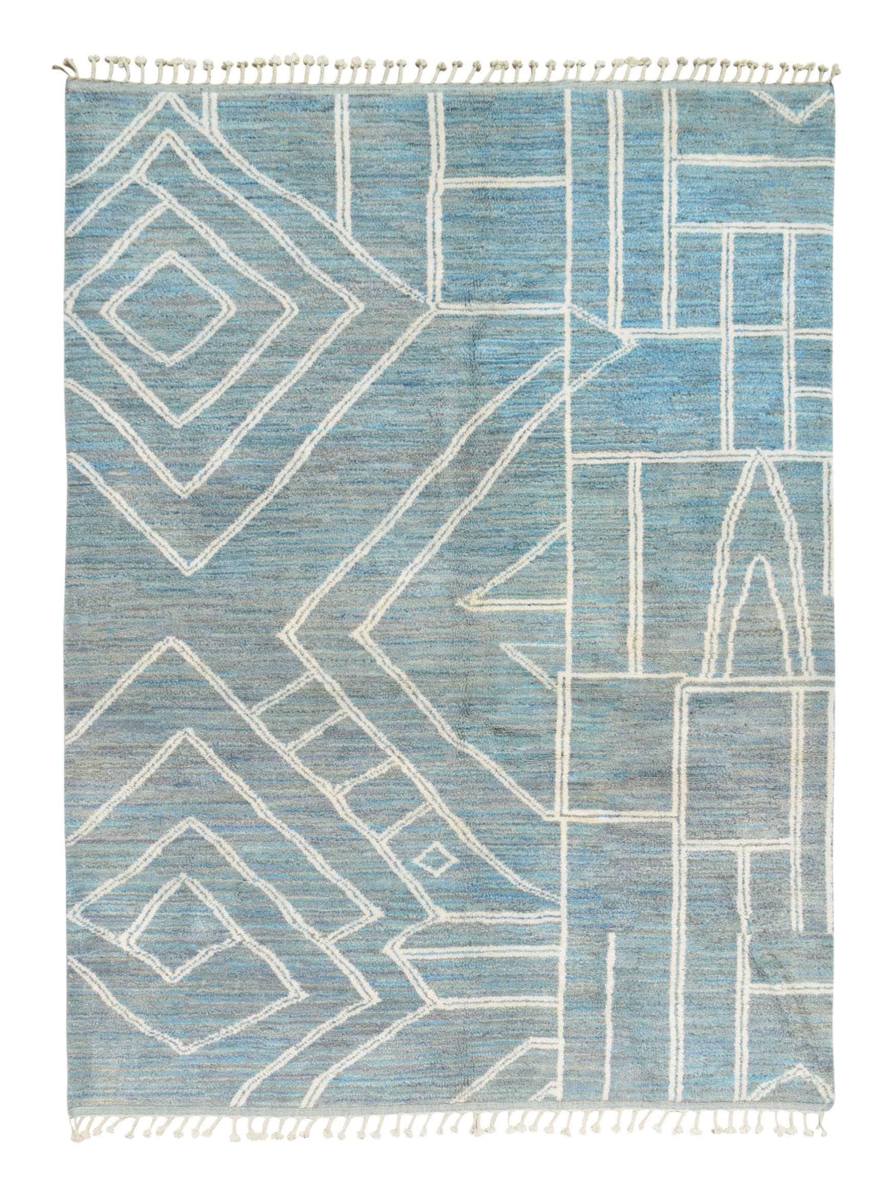 Congo Blue (9'2" x 11'4") - Cerulean Blue & White Geometric Split Azilal Rug