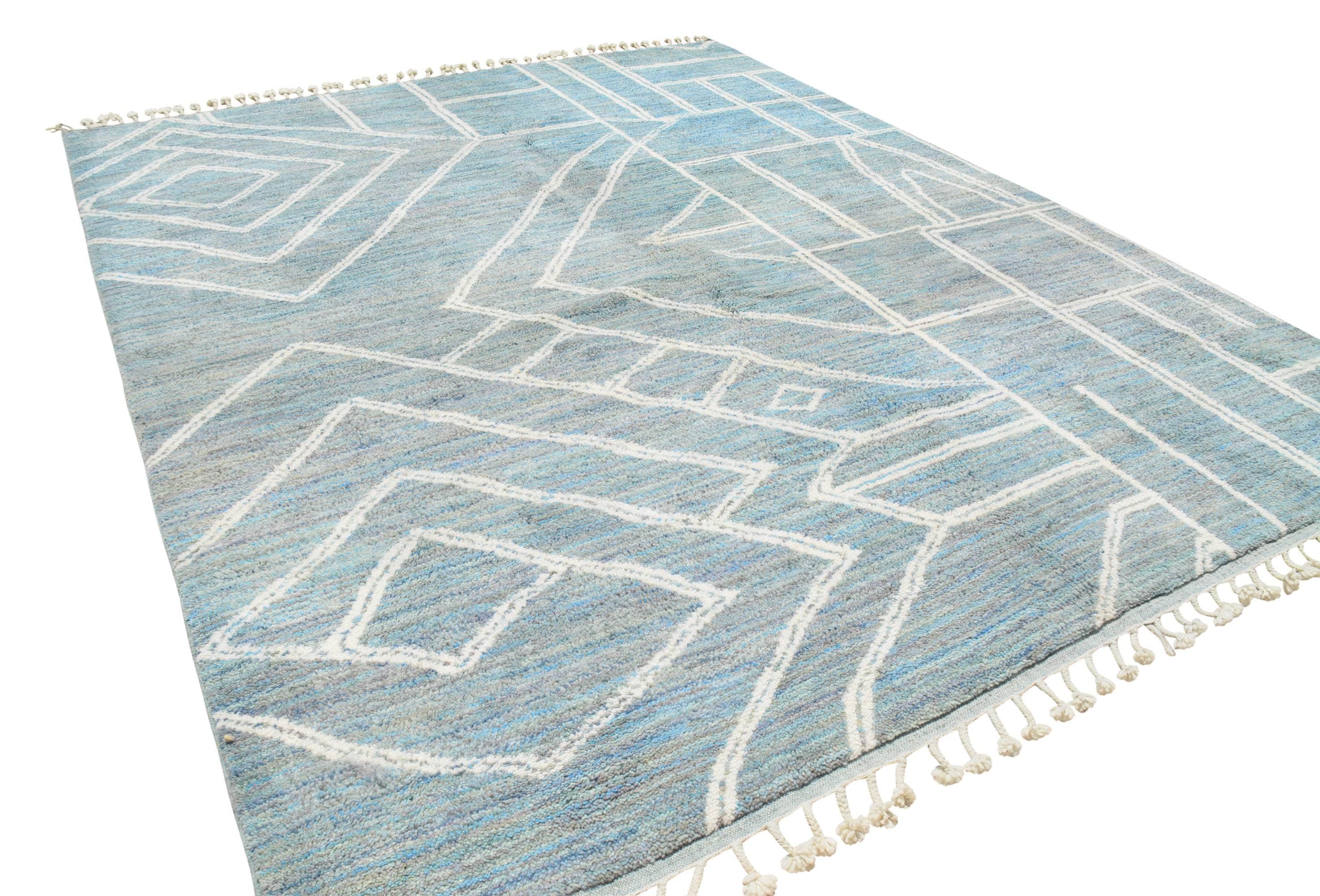 Congo Blue (9'2" x 11'4") - Cerulean Blue & White Geometric Split Azilal Rug - Image 5