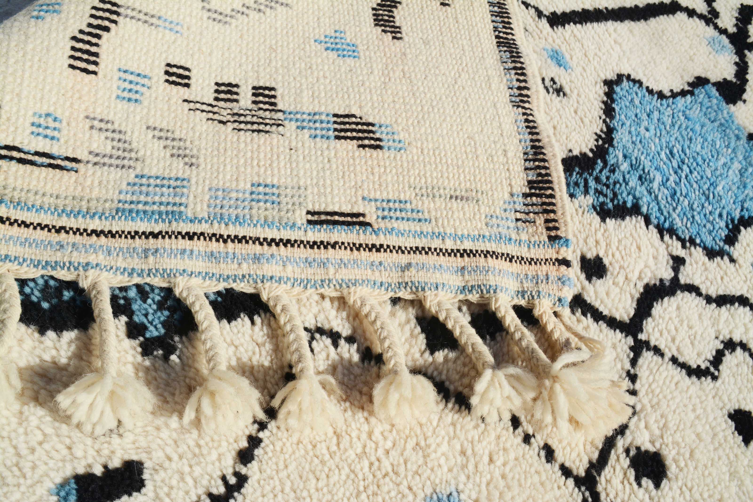 Drift Along (4'1" x 5'11") - Abstract Blue & Black Sketch Azilal Rug - Image 4