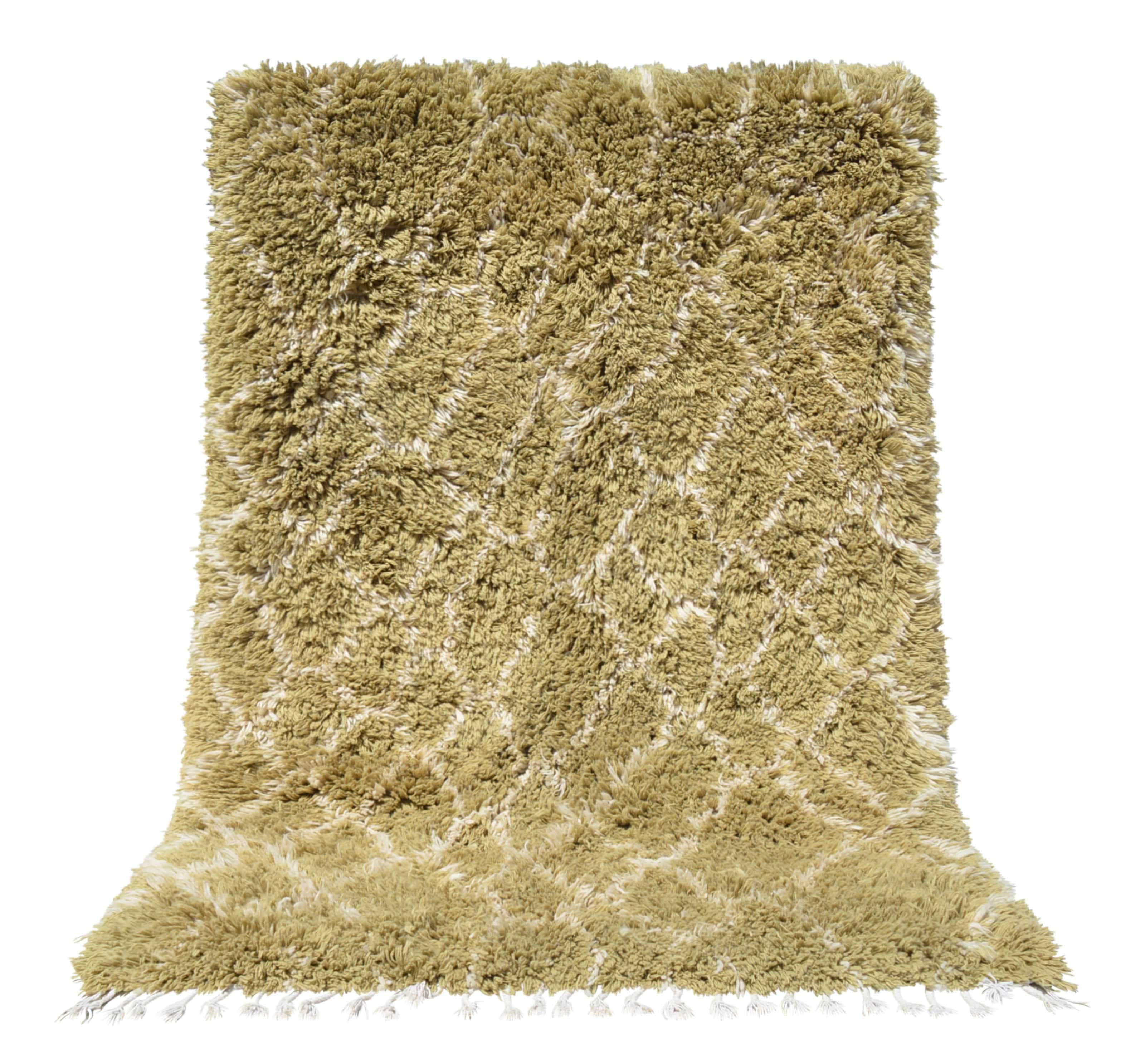 Fallen (5'8" x 8'6") - Abstract Pea Green Diamond Shag Berber Rug - Image 6