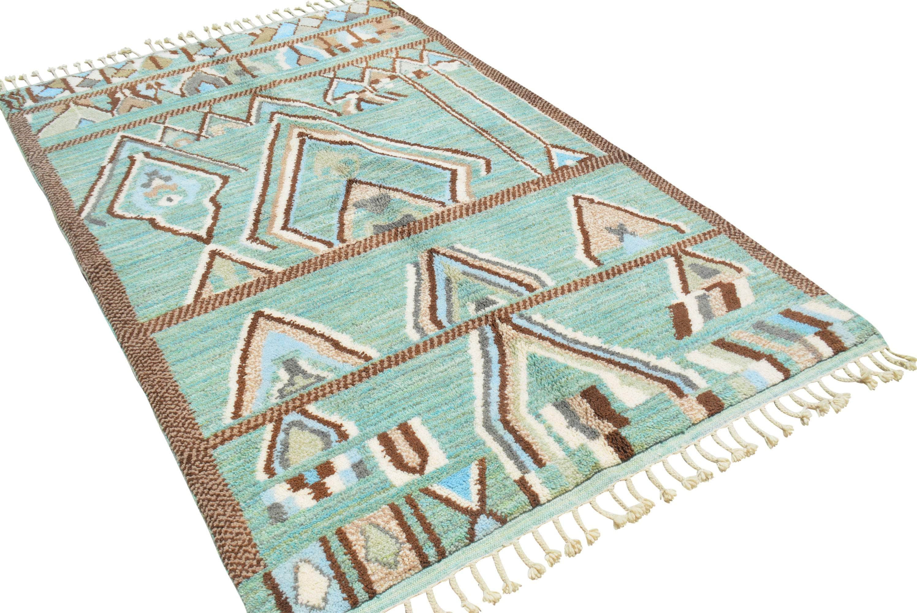 Flow & Branch (5'2" x 8'0") - Teal & Brown Tribal Geometric Symbol Azilal Rug - Image 5