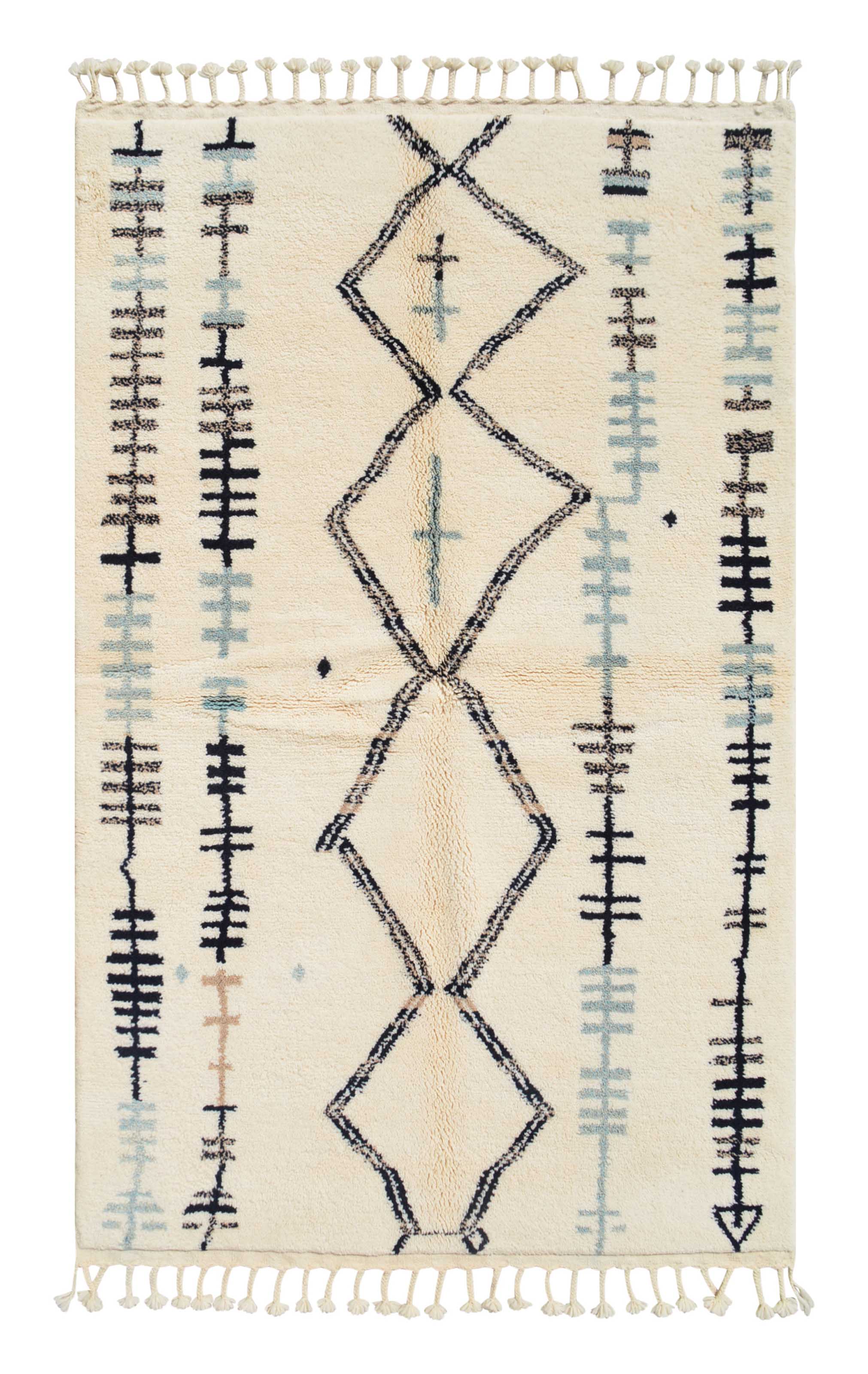 Hermano (5'0" x 8'0") - Abstract Blue & Grey Tribal Diamond Ladder Azilal Rug