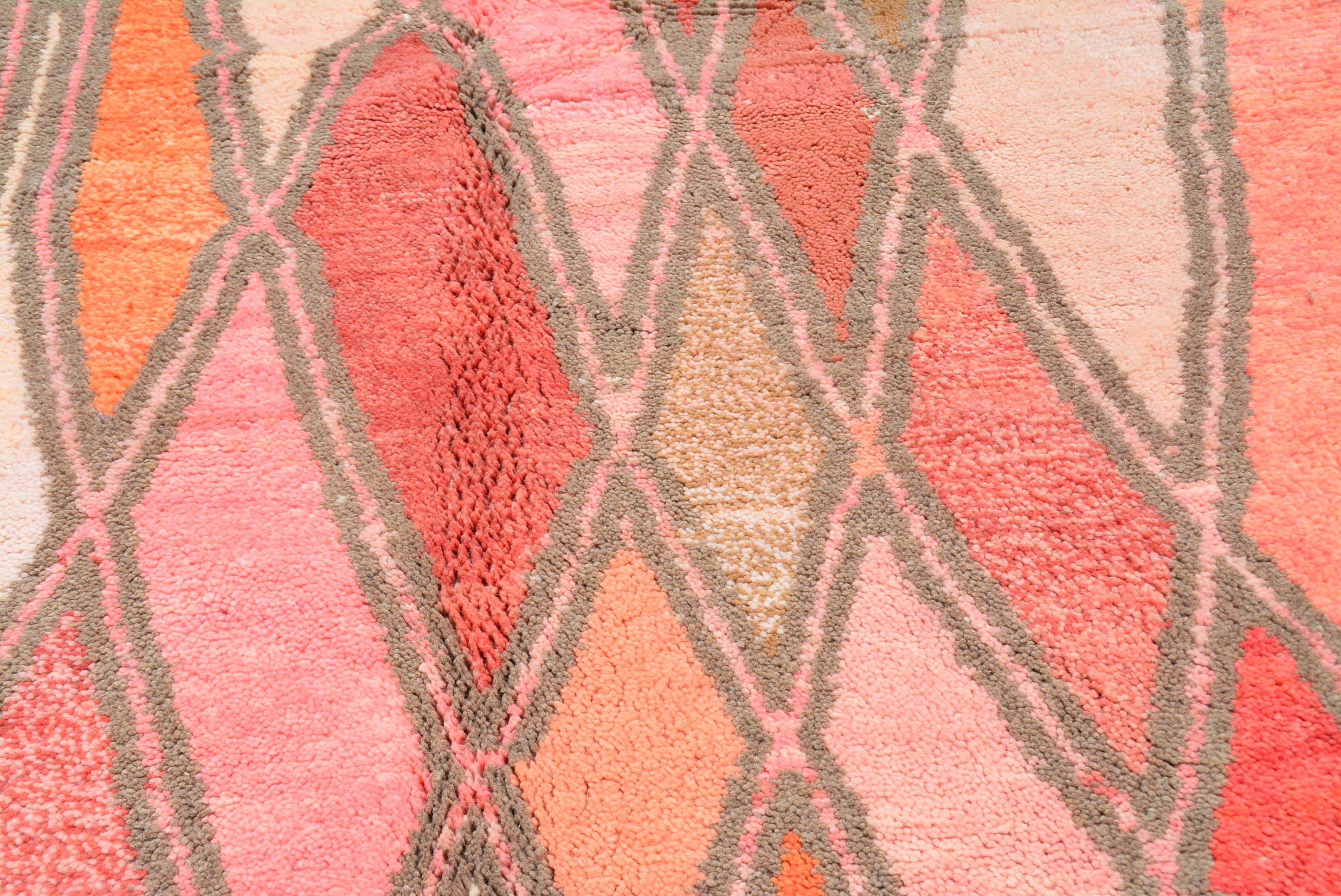 Hopeful (6'0" x 8'10") - Abstract Pink & Orange Elongated Diamond Azilal Rug - Image 2