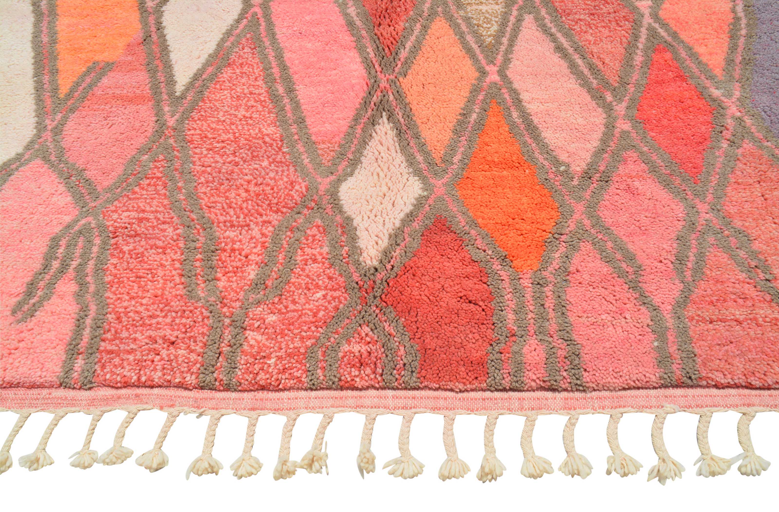 Hopeful (6'0" x 8'10") - Abstract Pink & Orange Elongated Diamond Azilal Rug - Image 3