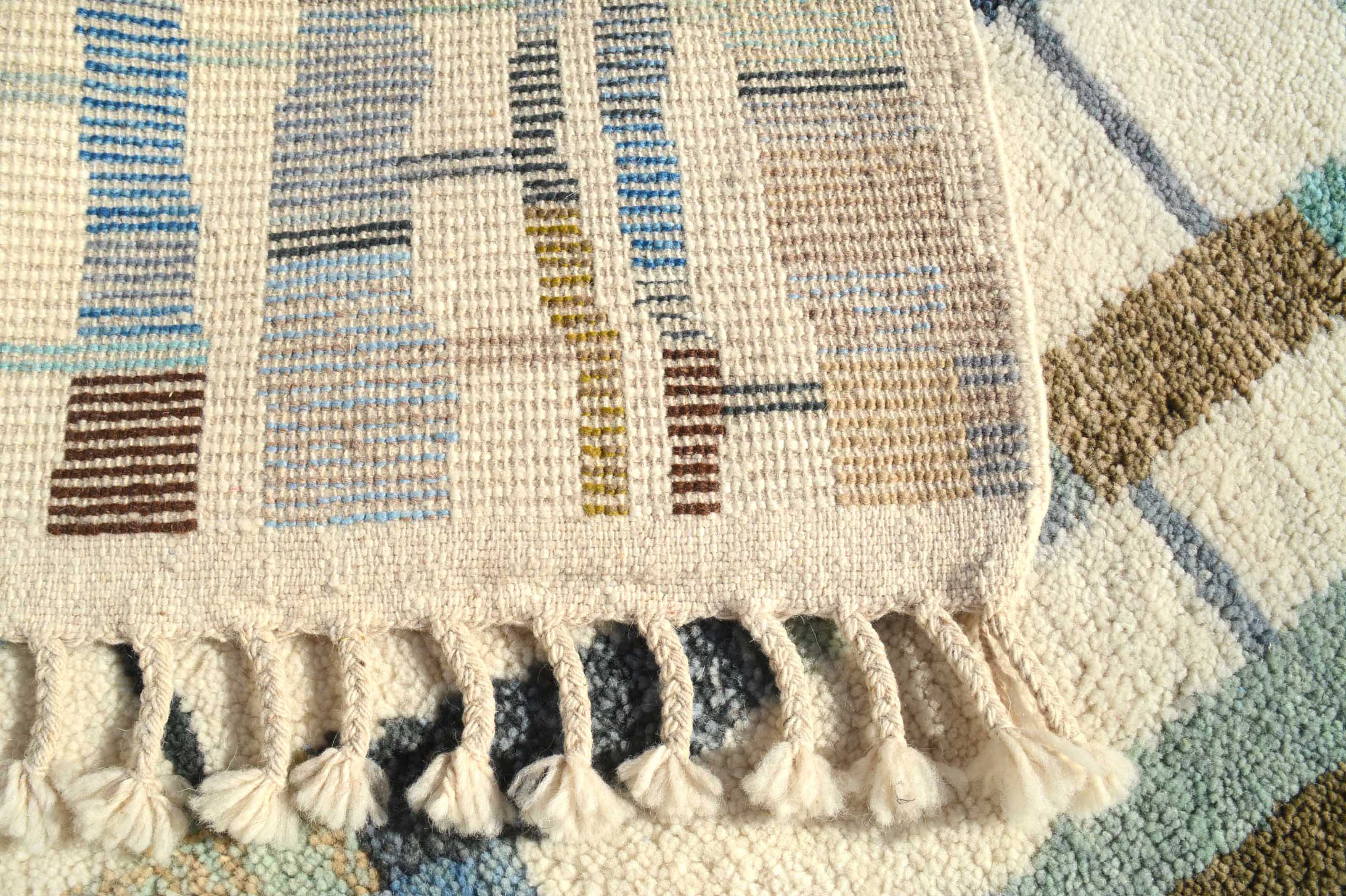 IndigoGlow (5'0" x 8'0") - Abstract Blue & Earthy Mosaic Azilal Rug - Hand-Knotted Wool - Image 4
