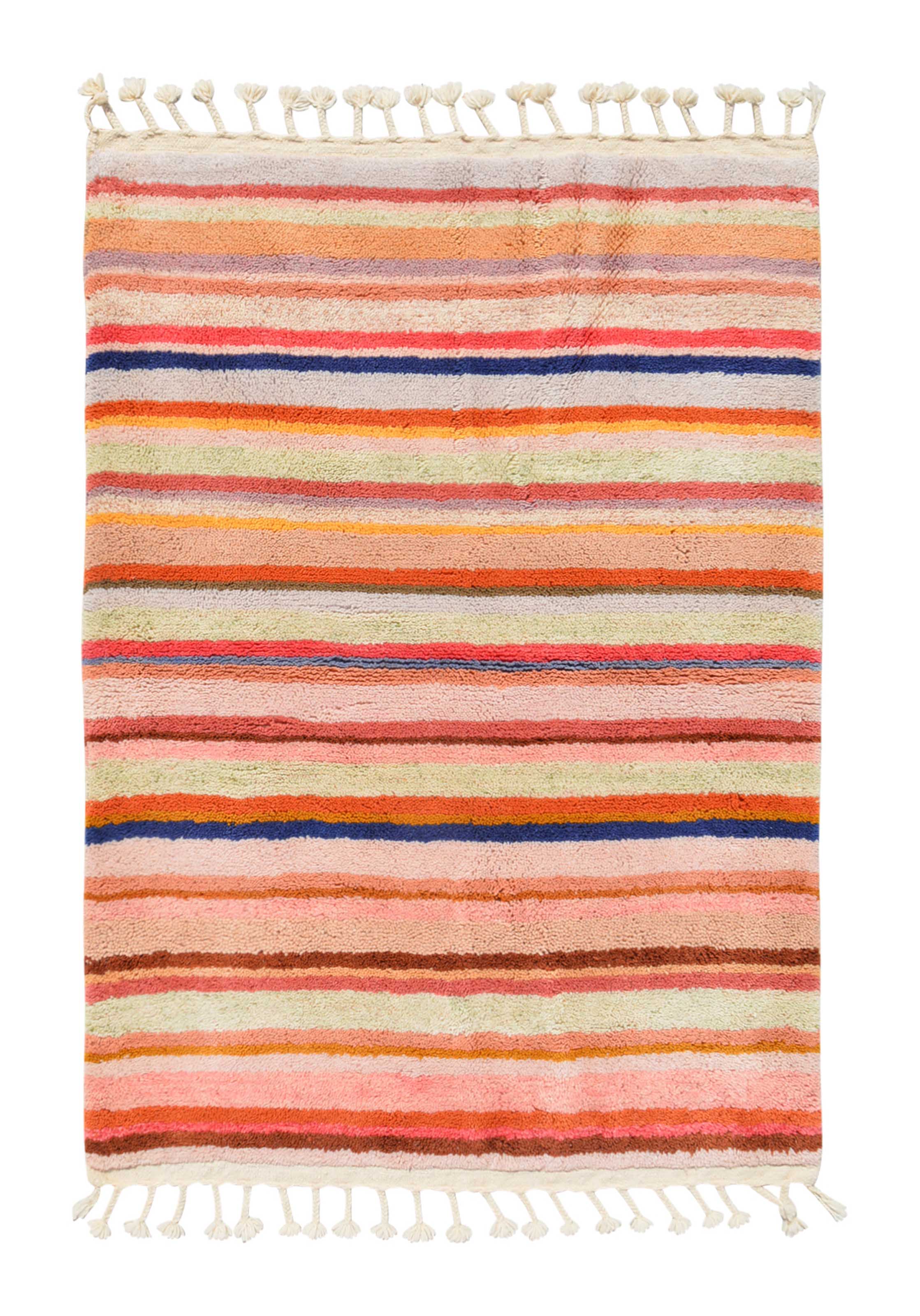 Layers (4'4" x 5'10") - Abstract Multicolor Horizontal Stripe Berber Rug