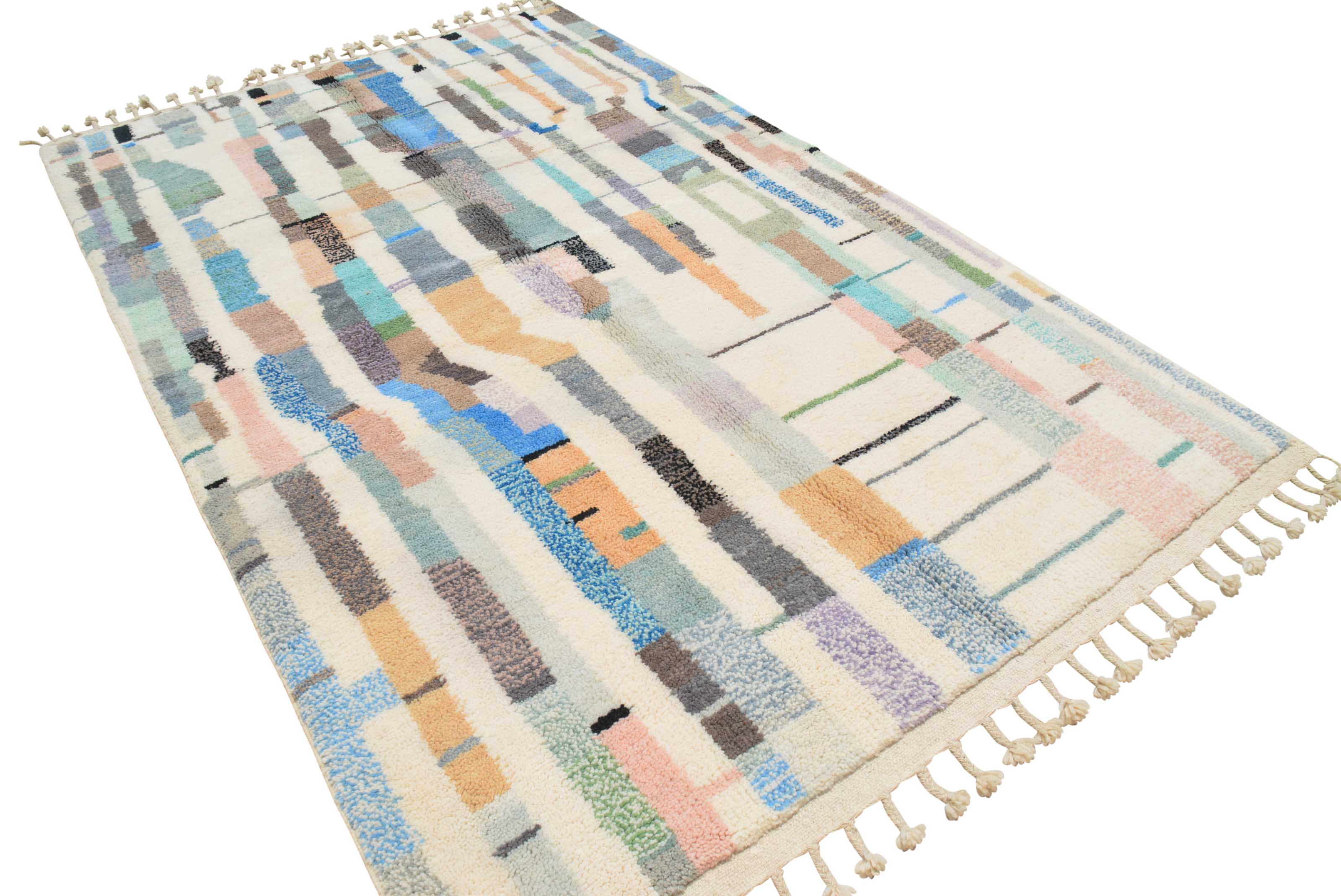 Marine (5'2" x 8'0") - Abstract Blue & Pastel Mosaic Azilal Rug - Image 5