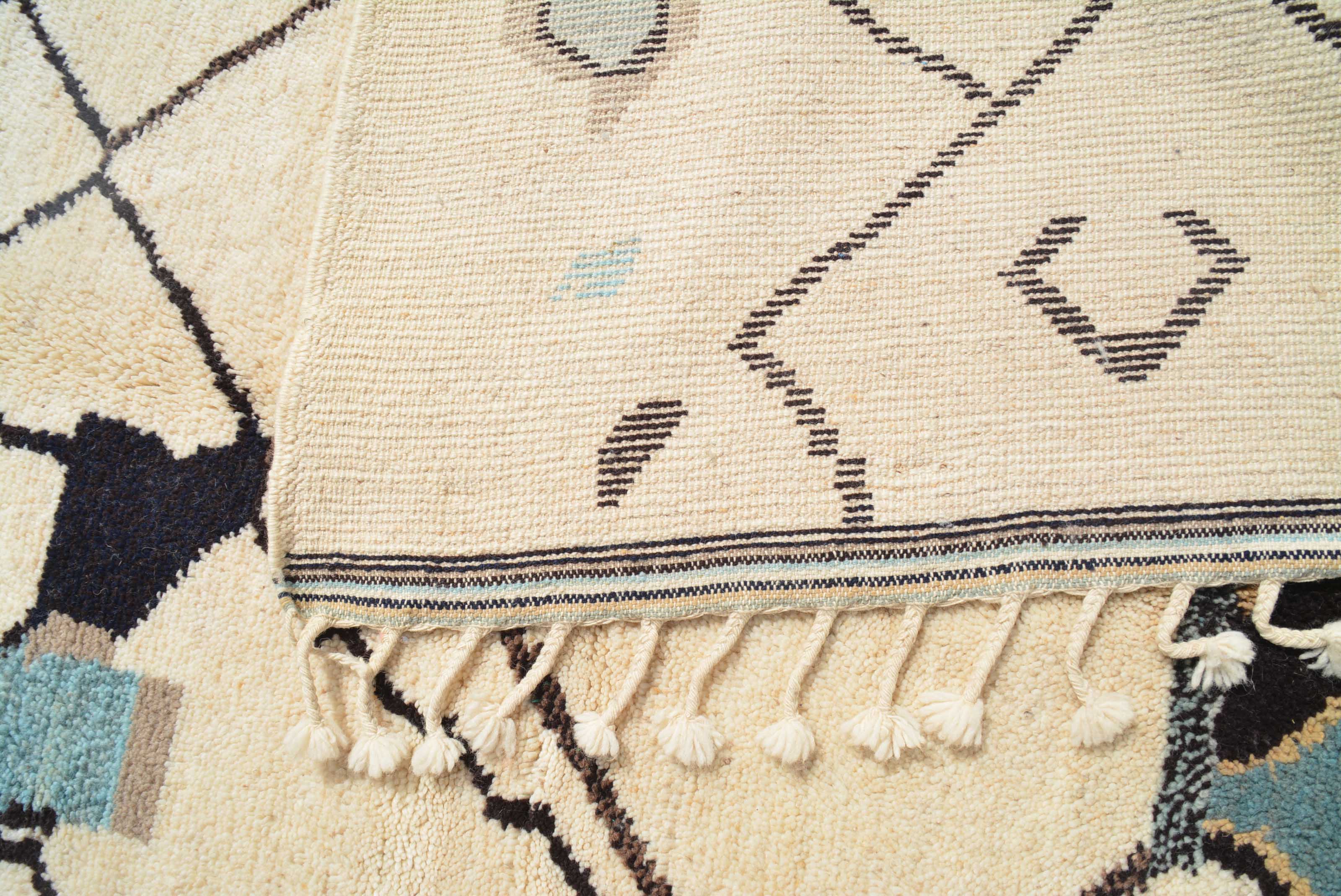 Merchant | Bespoke Tan & Blue Geometric Azilal Rug - Image 4