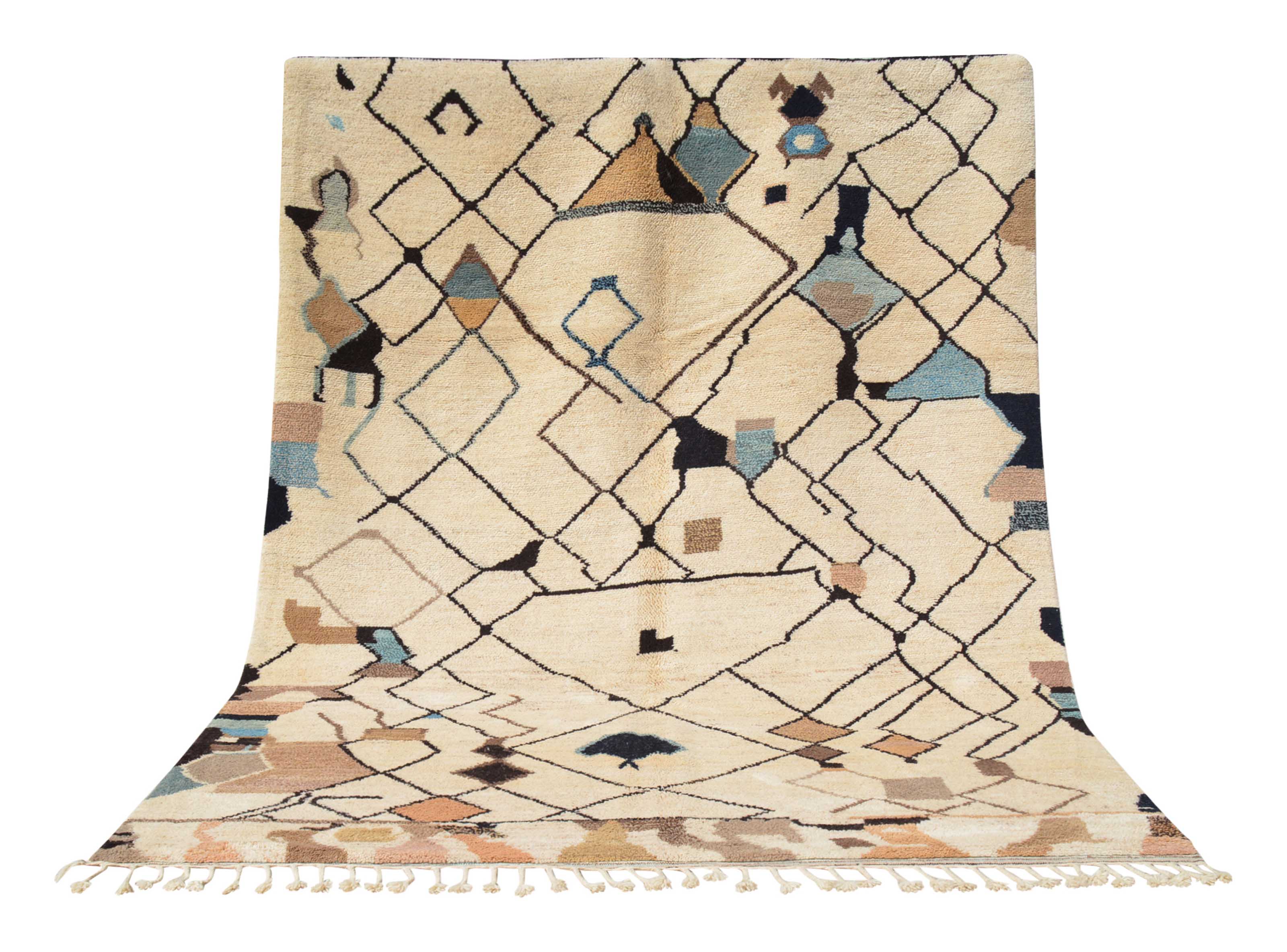 Merchant | Bespoke Tan & Blue Geometric Azilal Rug - Image 5