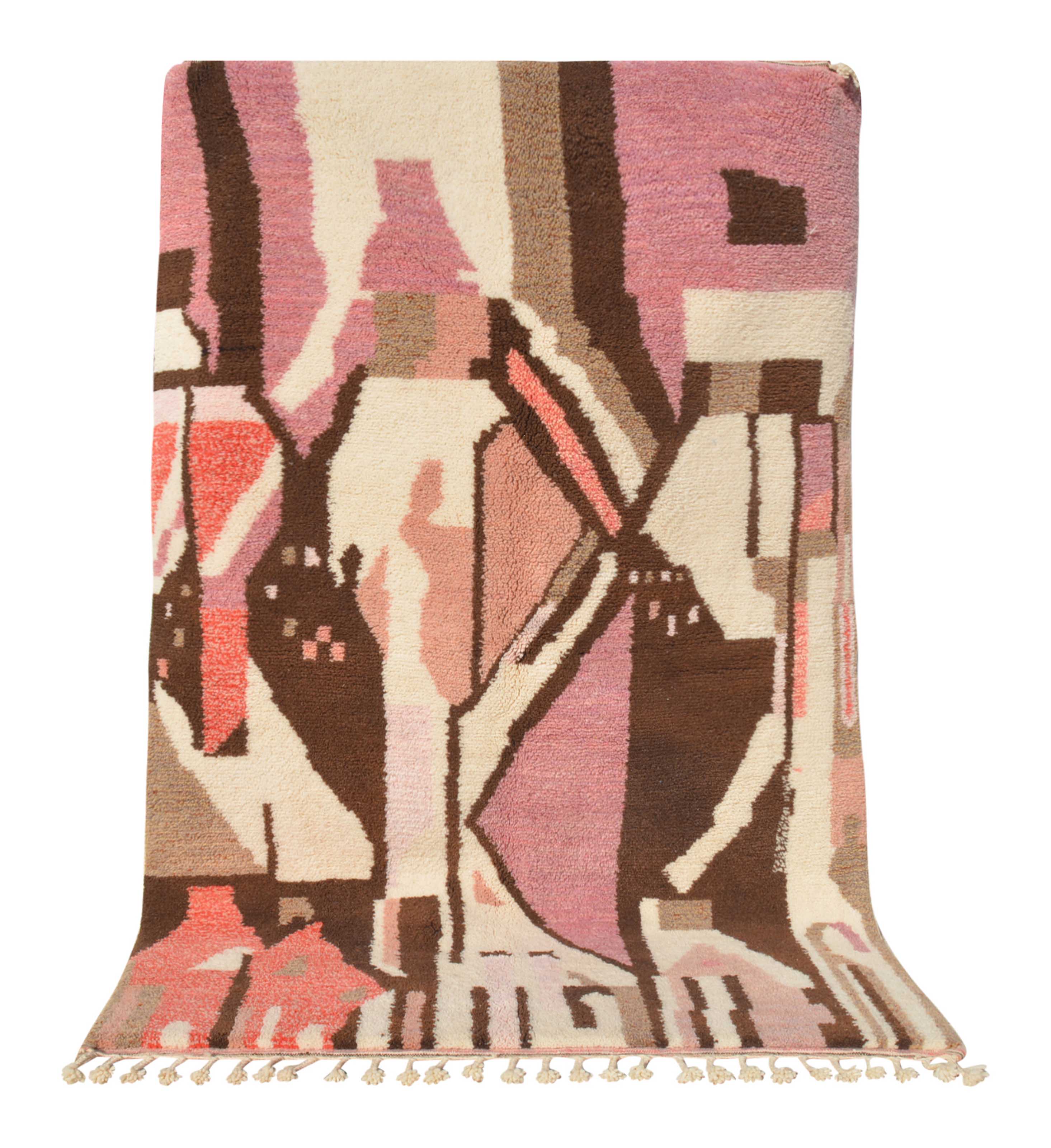 Pink Jazz (5'0" x 7'10") - Abstract Pink & Brown Cubist Geometric Azilal Rug - Image 6