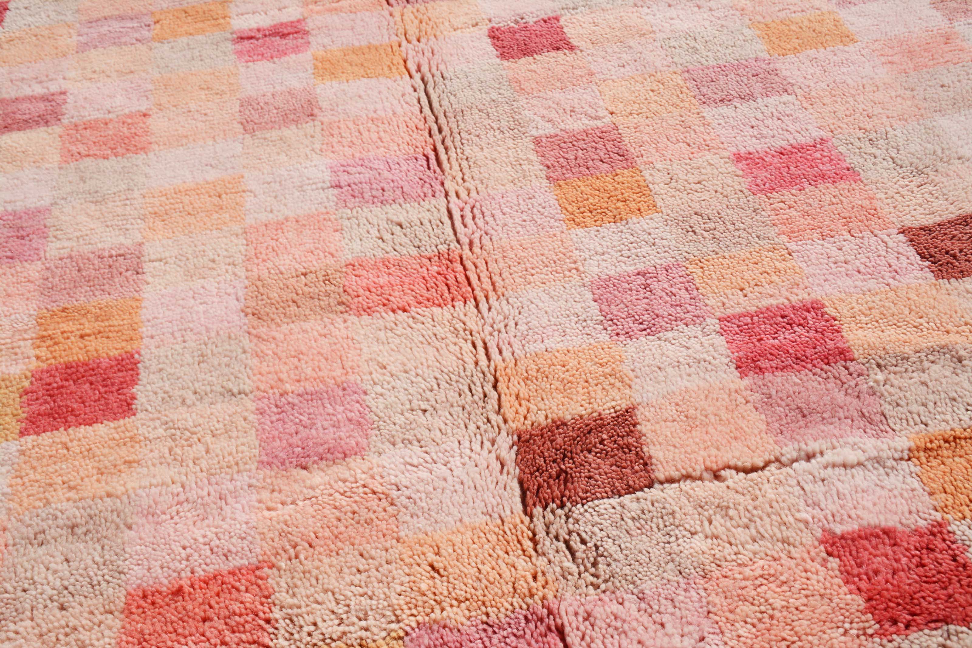 Pink Patches (5'3" x 7'10") - Abstract Pink & Orange Checkerboard Berber Rug - Image 2