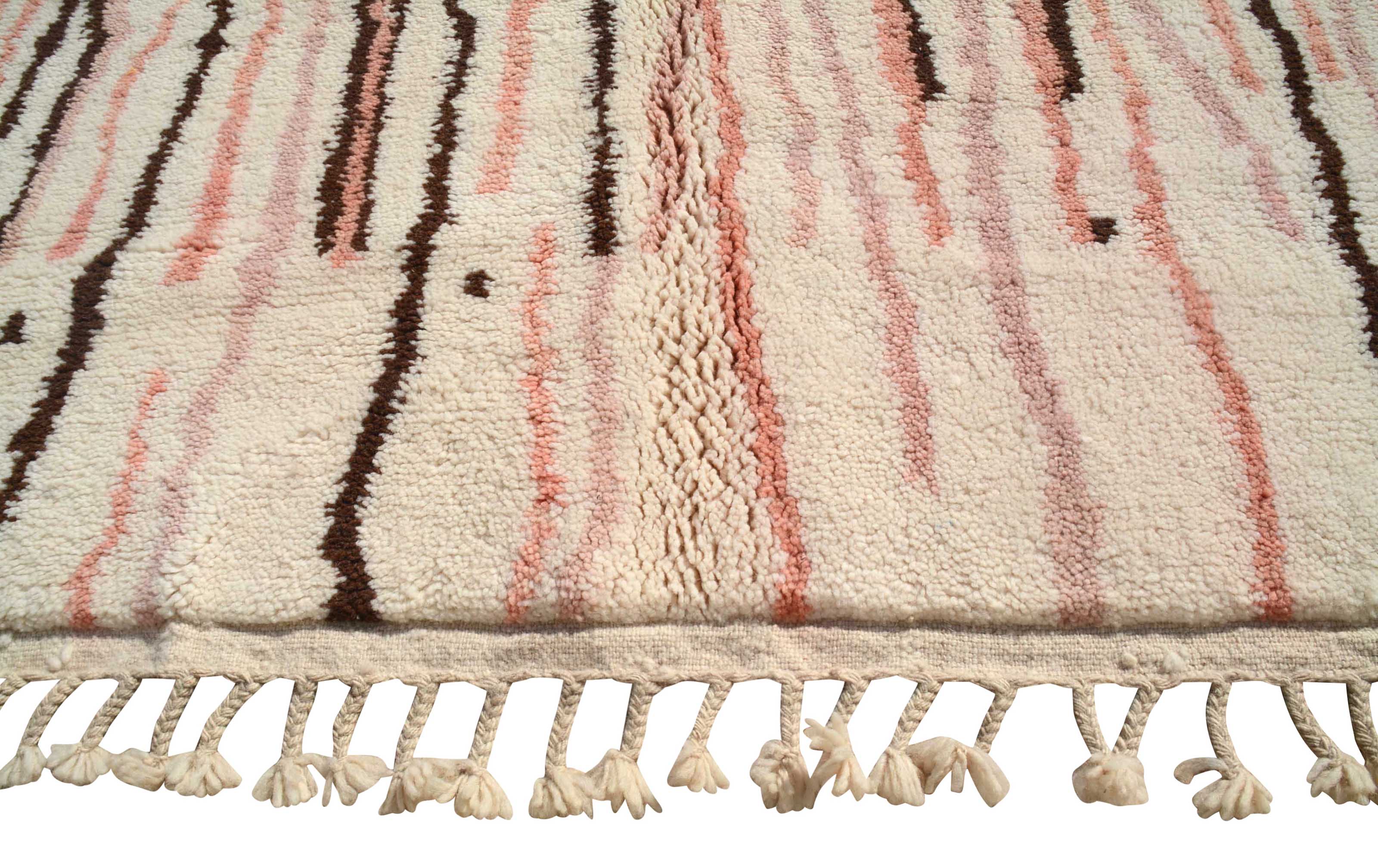 PinkLuxe (7'0" x 9'0") - Abstract Pink & Brown Stripe Azilal Rug - Hand-Knotted Wool - Image 3