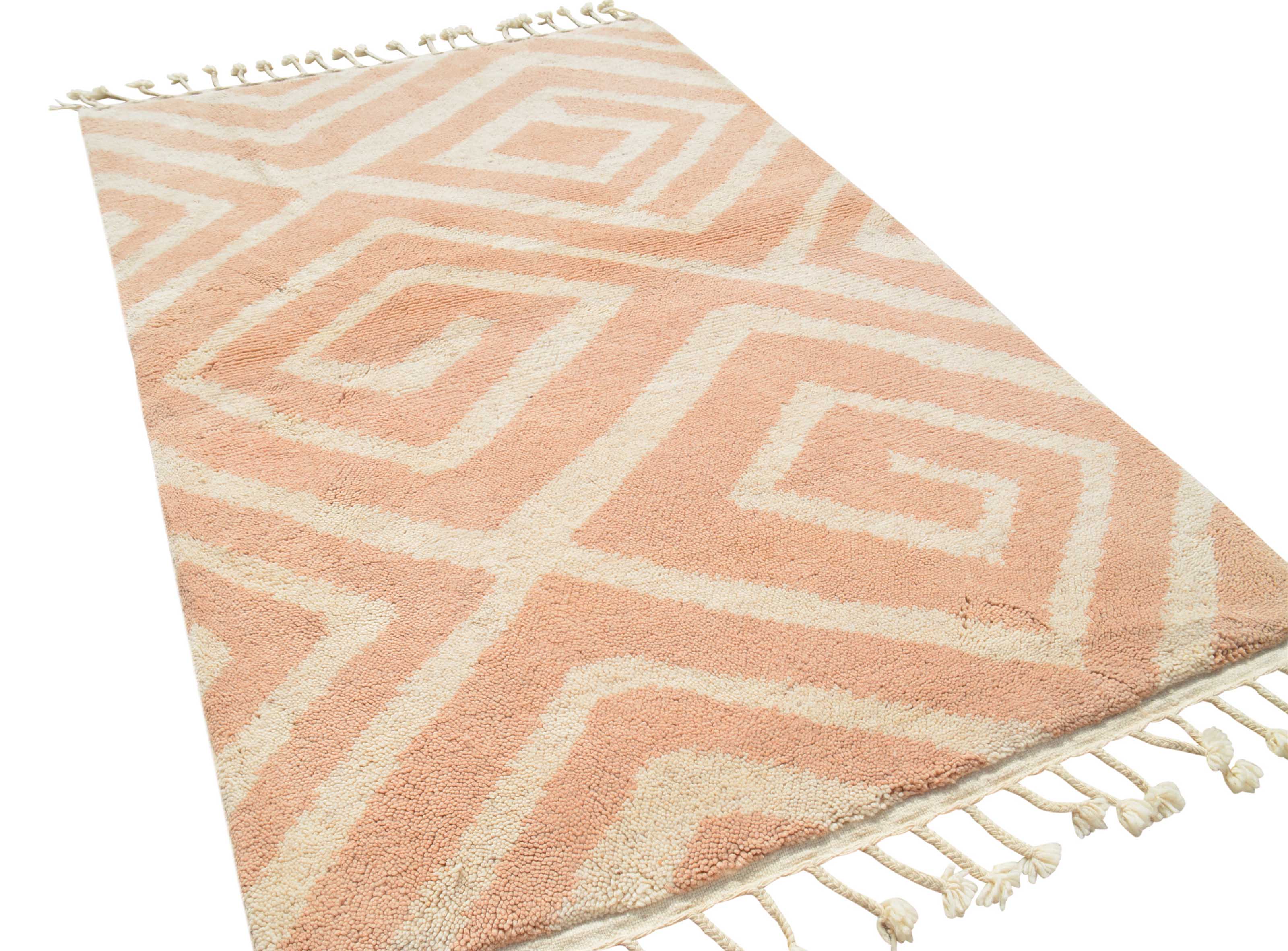 Redefined (4'0" x 6'2") - Peach & Cream Spiral Diamond Geometric Azilal Rug - Image 5