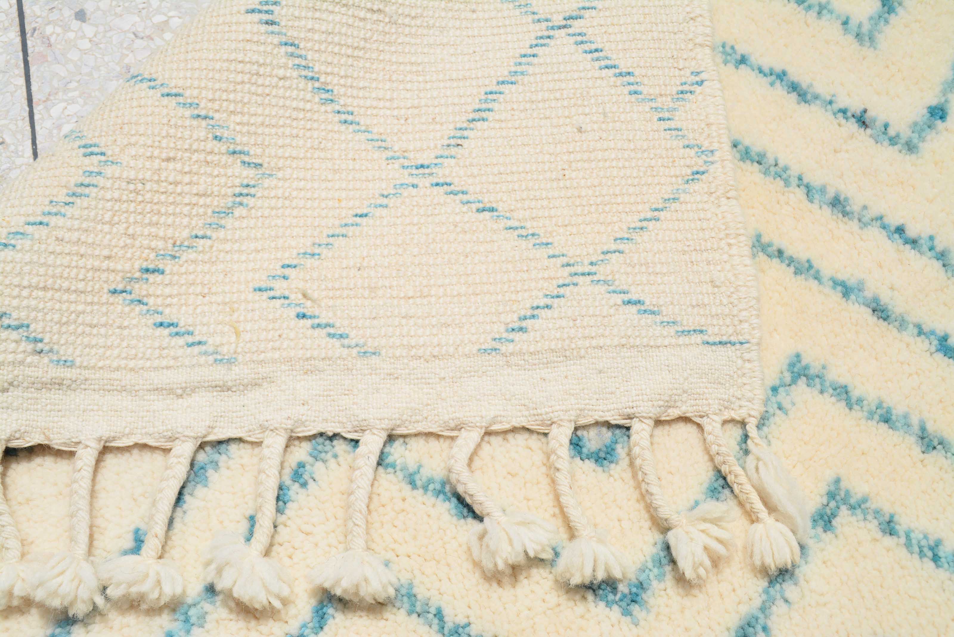 Reflections (8'0" x 10'0") - Abstract Aqua & Cream Split Geometric Sampler Azilal Rug - Image 3