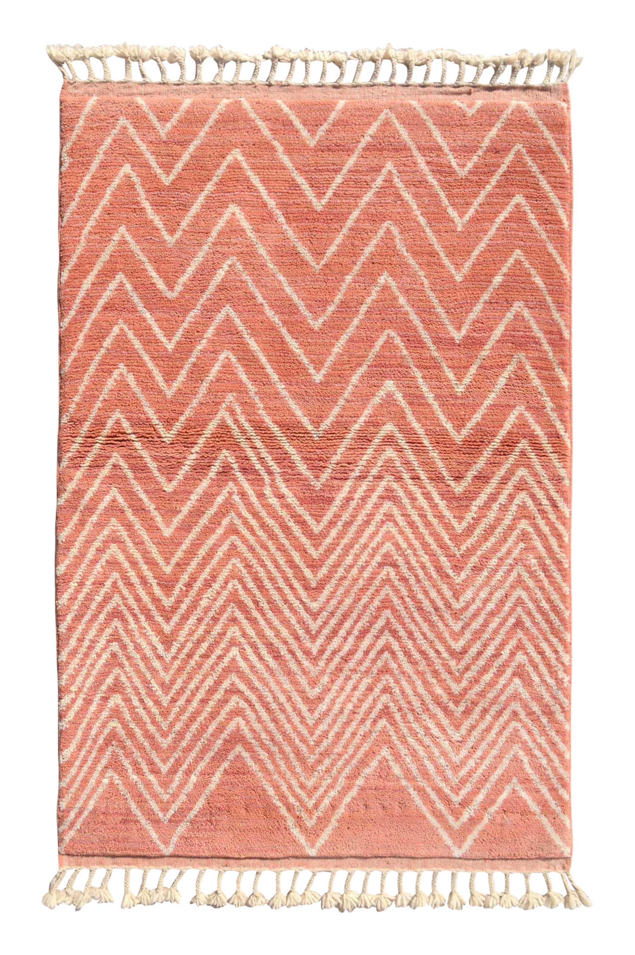 Rosewater (4'0" x 6'0") - Pink Chevron Geometric Rug - Hand-Knotted Wool