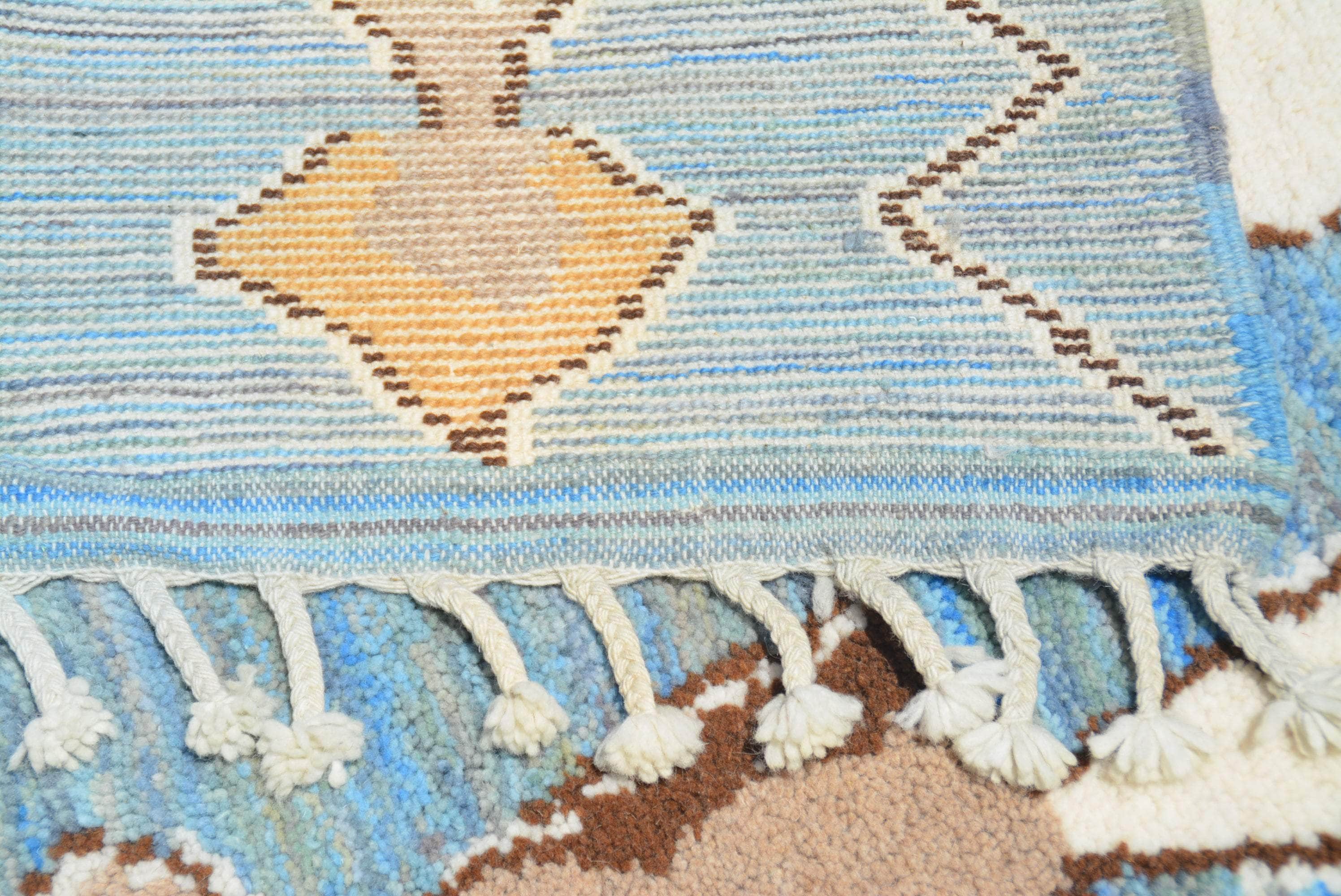 Royal Azure (5'2" x 8'2") - Royal Blue & Brown Abstract Geometric Lozenge Azilal Rug - Image 4