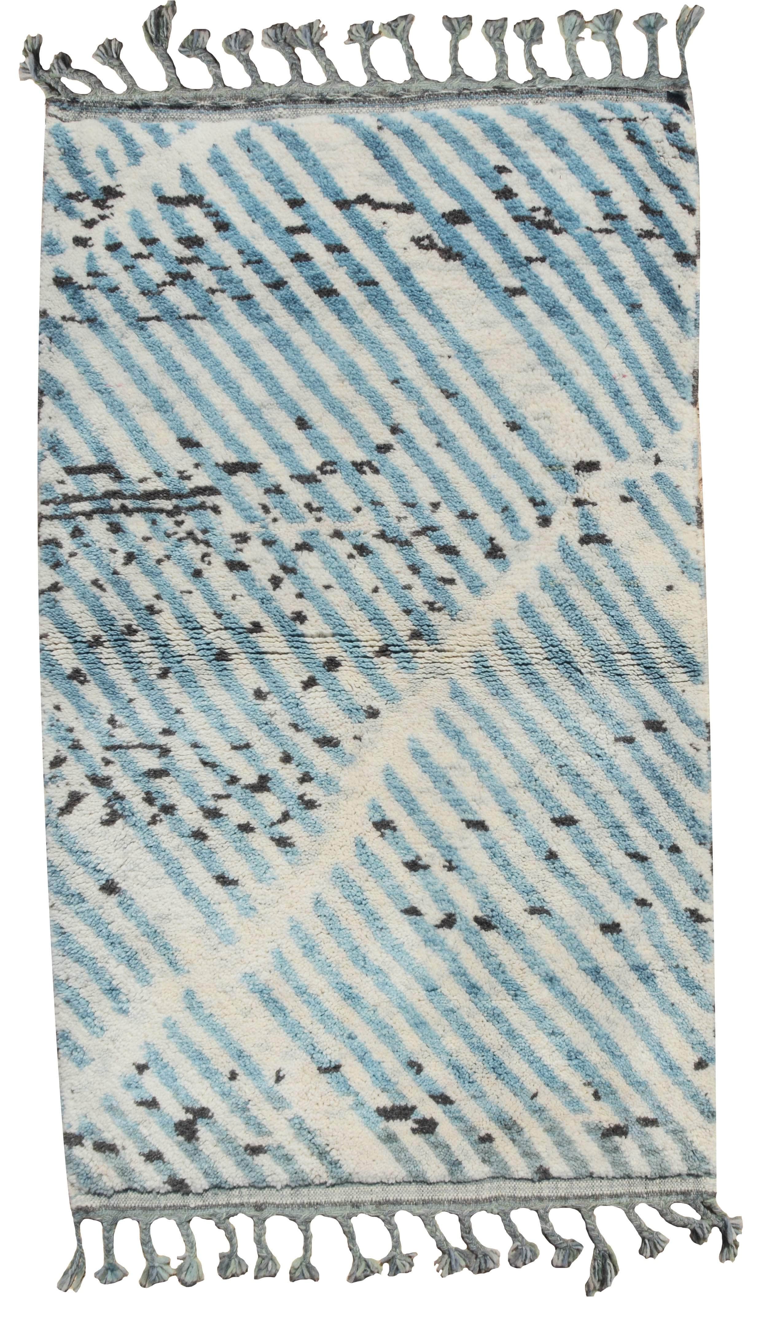Seabird (3'2" x 5') - Minimalist Baby Blue Diagonal Stripe Azilal Rug