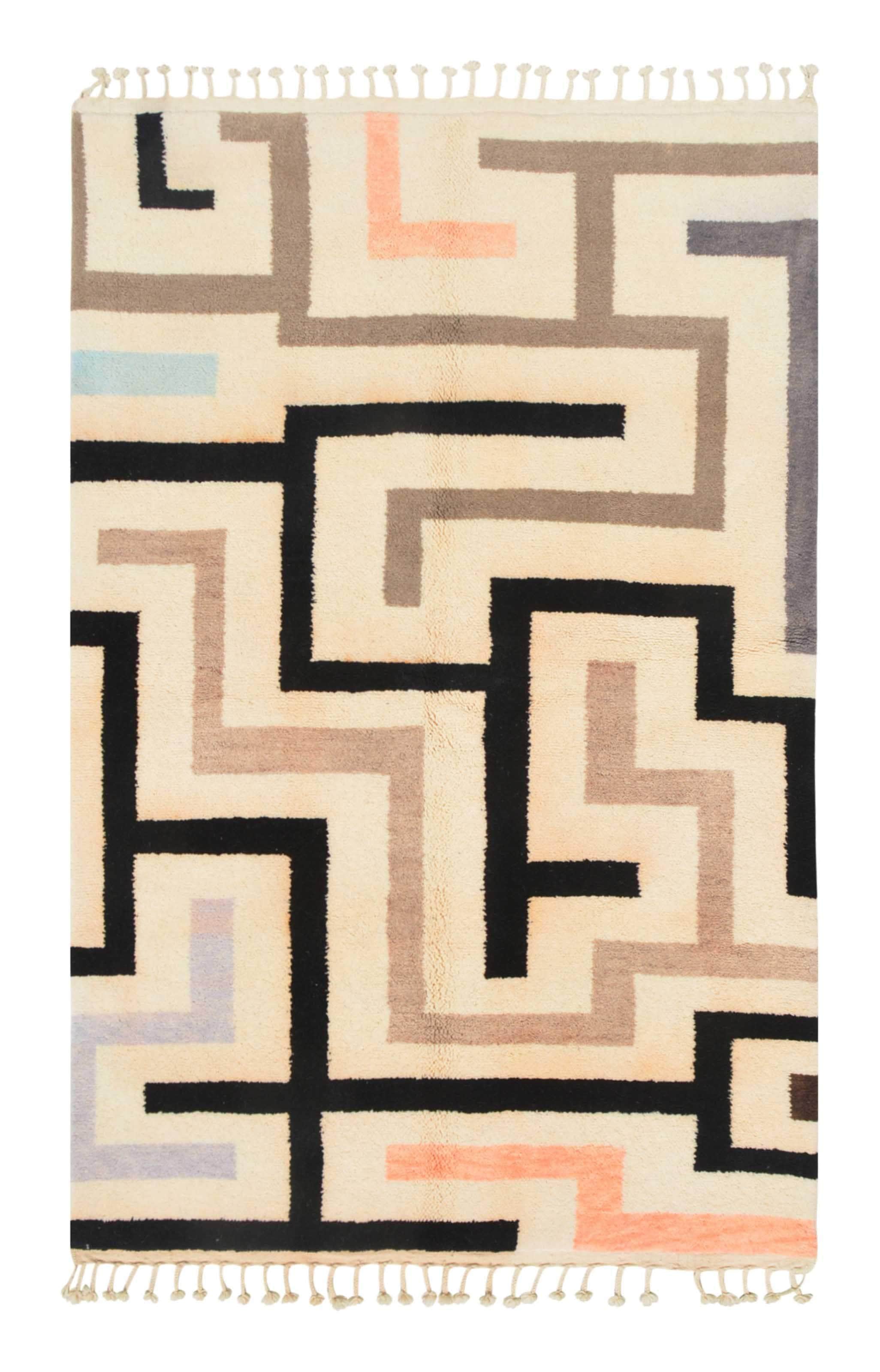 Time Spent (6'0" x 9'0") - Abstract Black & Rose Maze Azilal Rug