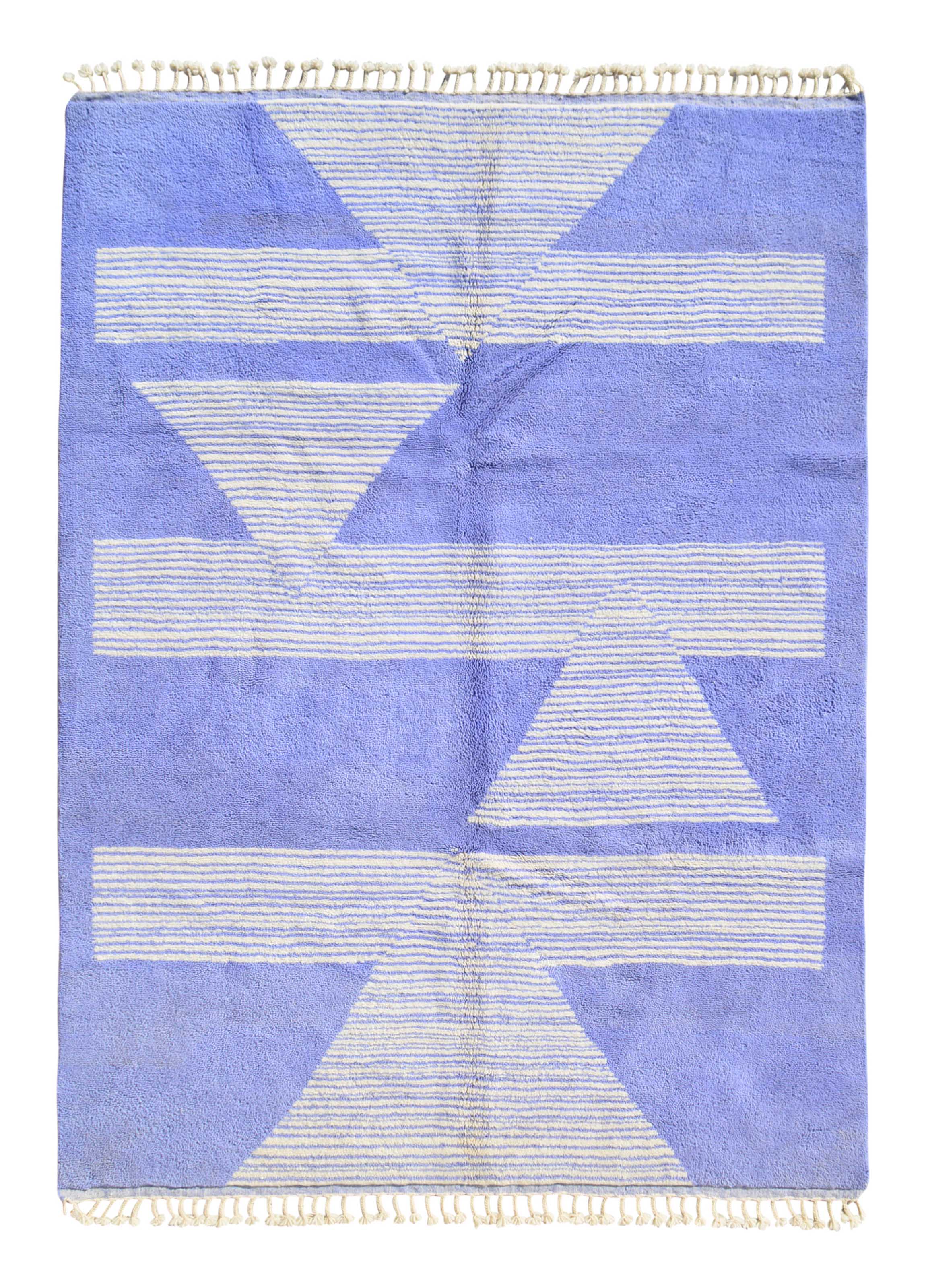 Twins (8'0" x 10'6") - Abstract Lavender & White Geometric Pyramid Azilal Rug