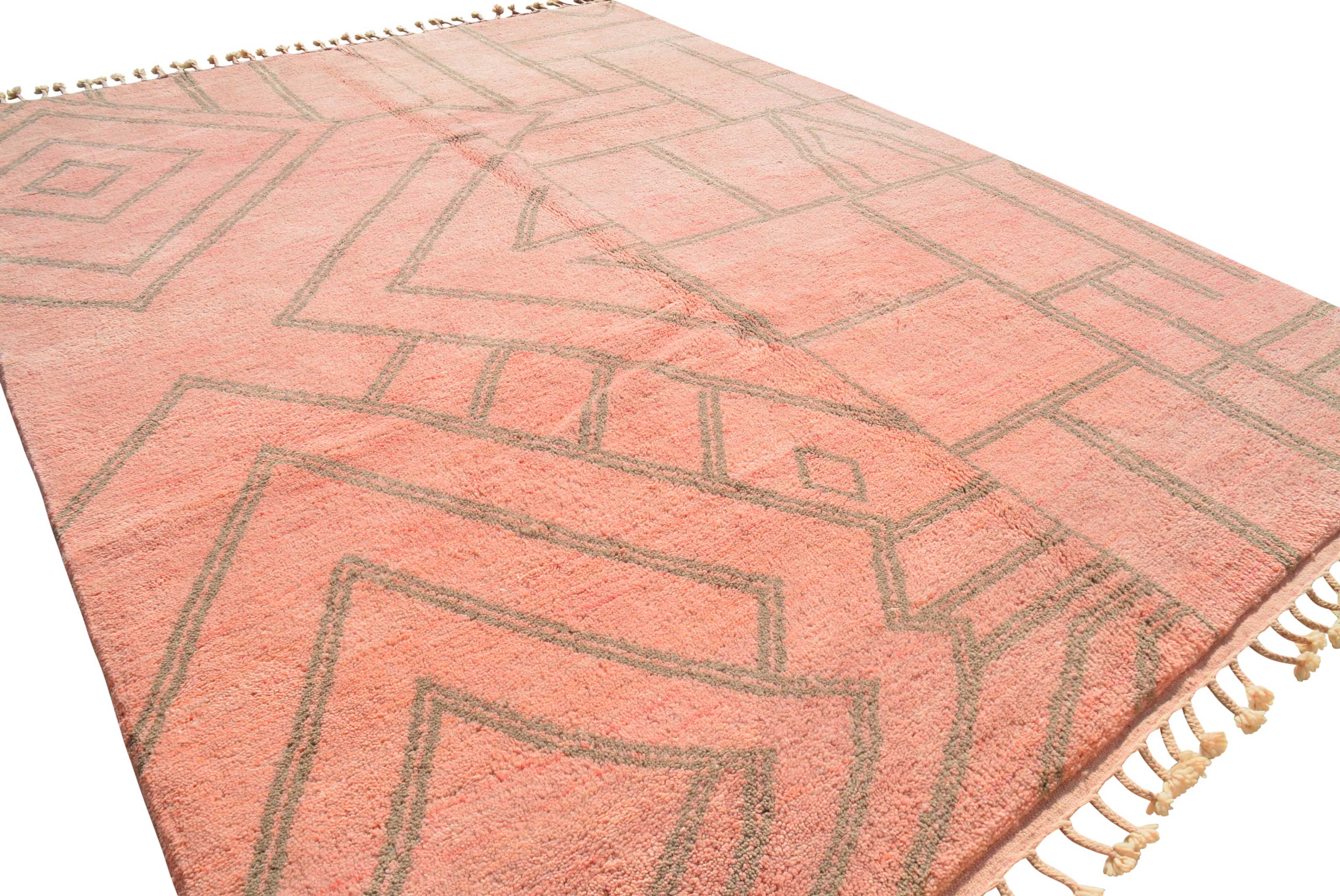 Unbound (7'10" x 10'4") - Salmon Pink & Grey Geometric Split Azilal Rug - Image 5