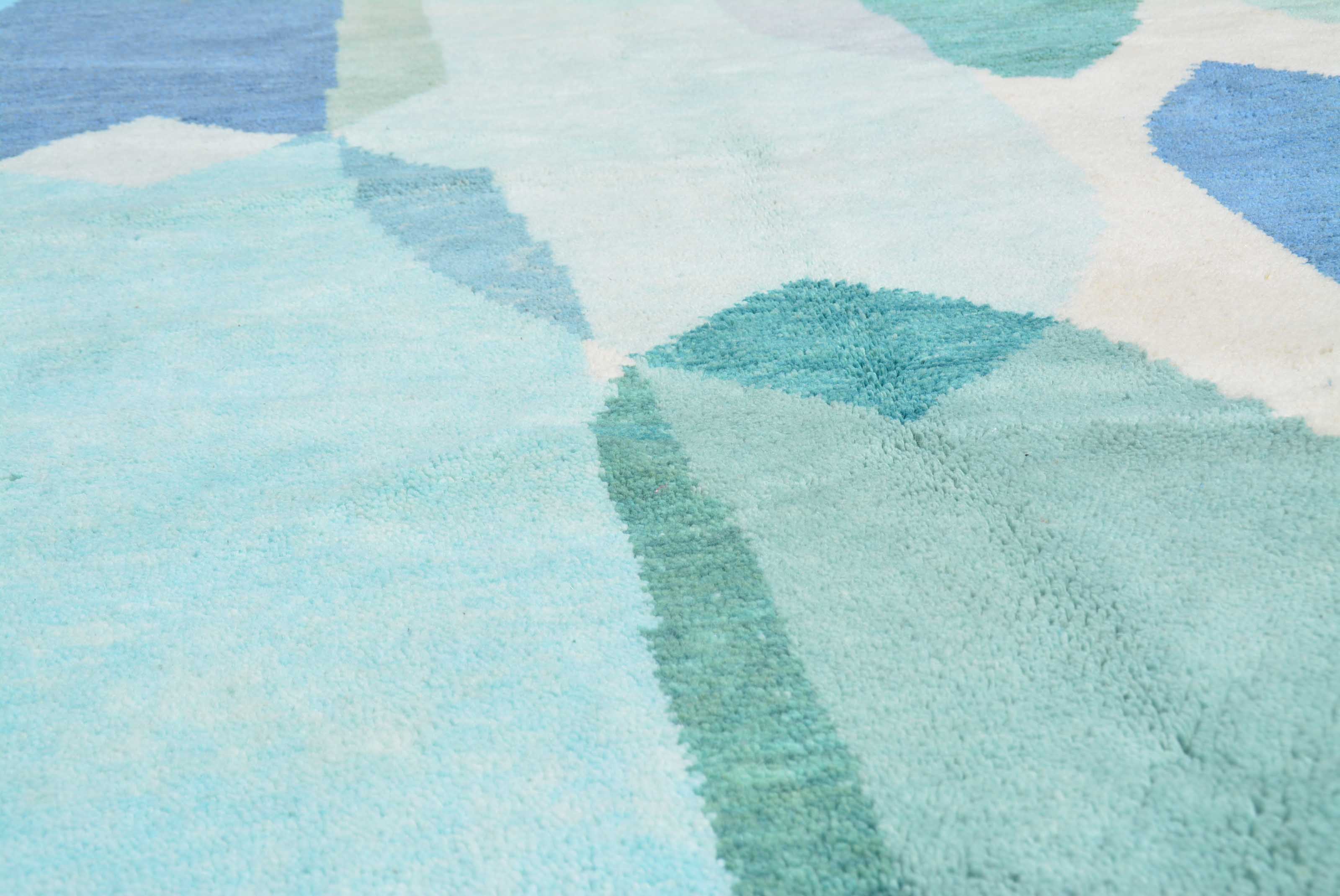Winter Break (6'2" x 9'0") - Abstract Blue & Green Azilal Rug - Hand-Dyed Wool - Image 3