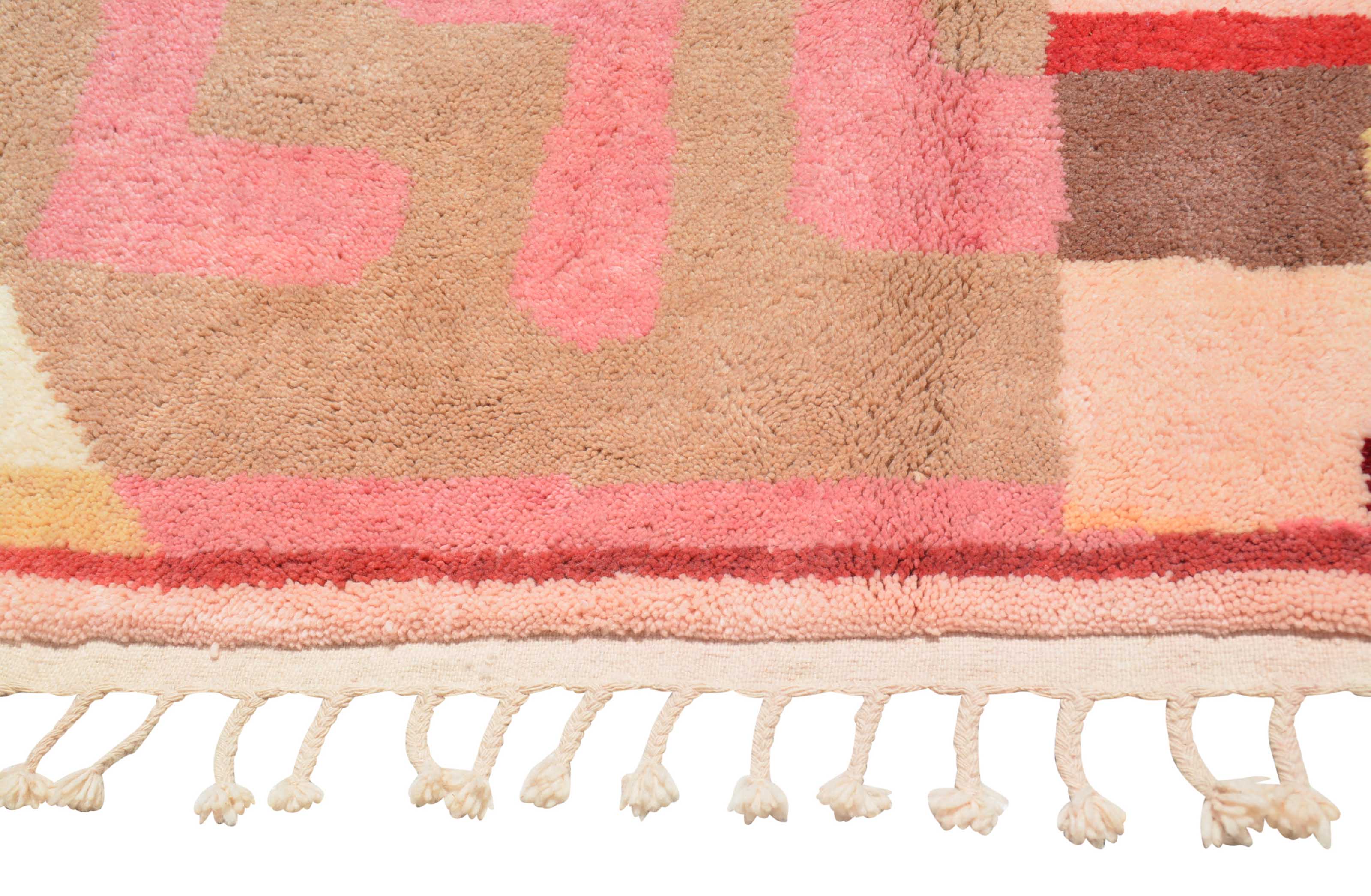 Wrestling Love (6'0" x 8'10") - Abstract Pink & Red Geometric Puzzle Azilal Rug - Image 4